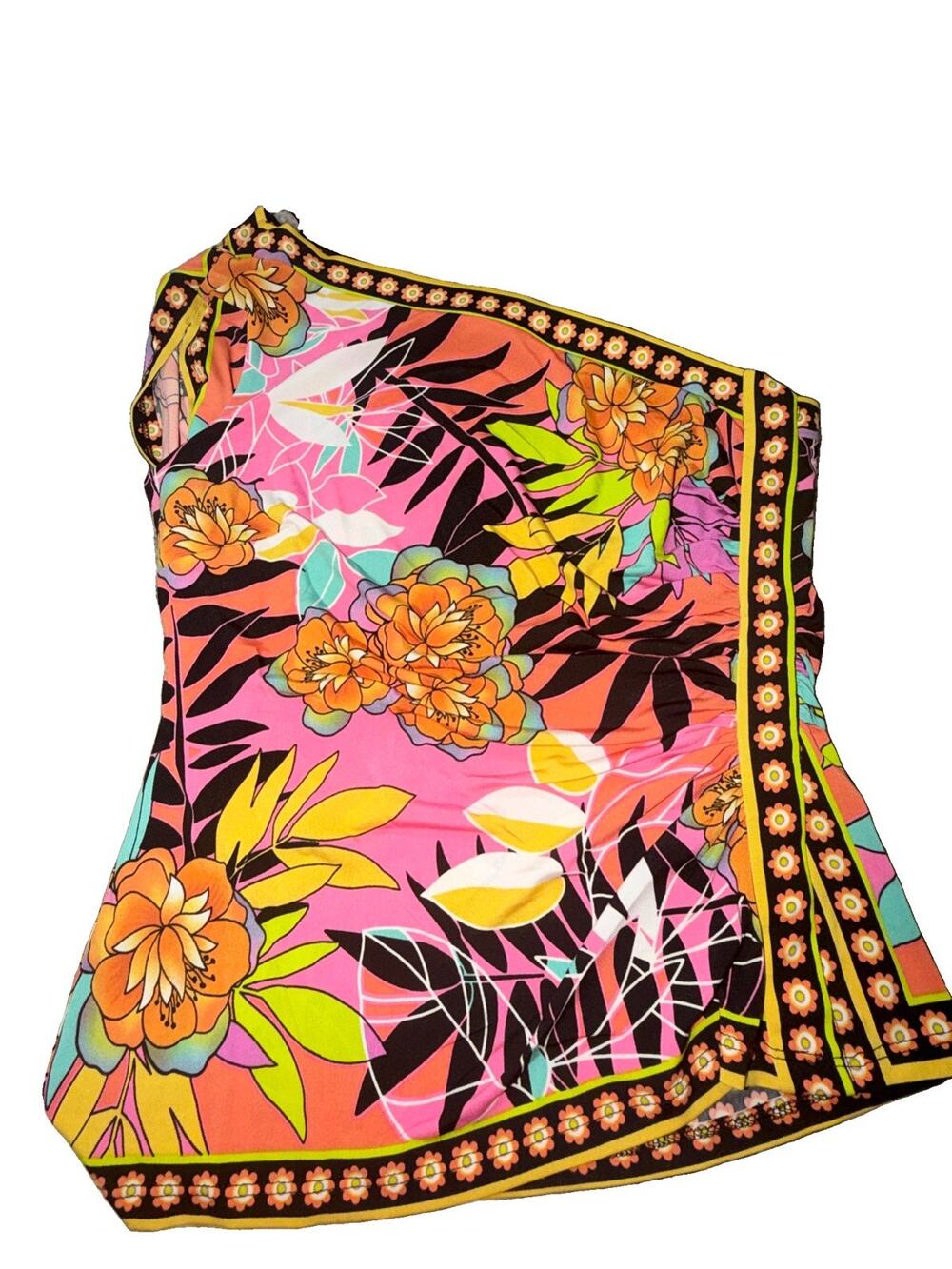WOMENS 90s Psychedelic Rare Vintage One Shoulder Medium Cachè Hippie Top (X17)